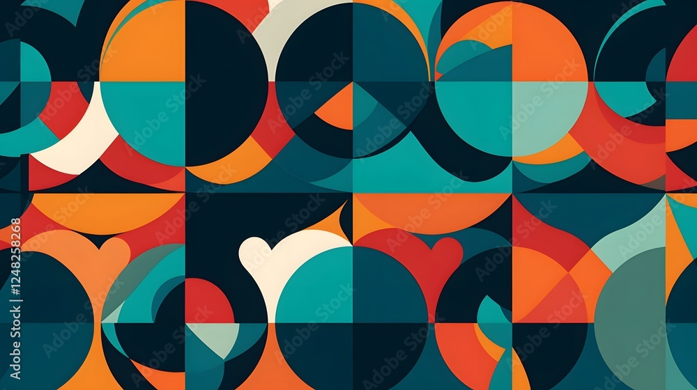 Poster colorful abstract design, vibrant shapes and patterns in bold hues creating a dynamic visual experie