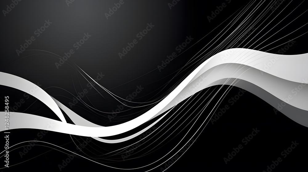 Poster swirling abstract lines, dynamic flowing patterns in black and white design, perfect for modern digi