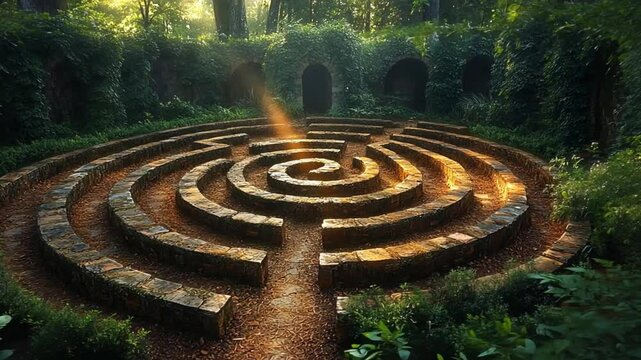 Mystical Forest Path: The Stone Spiral Labyrinth