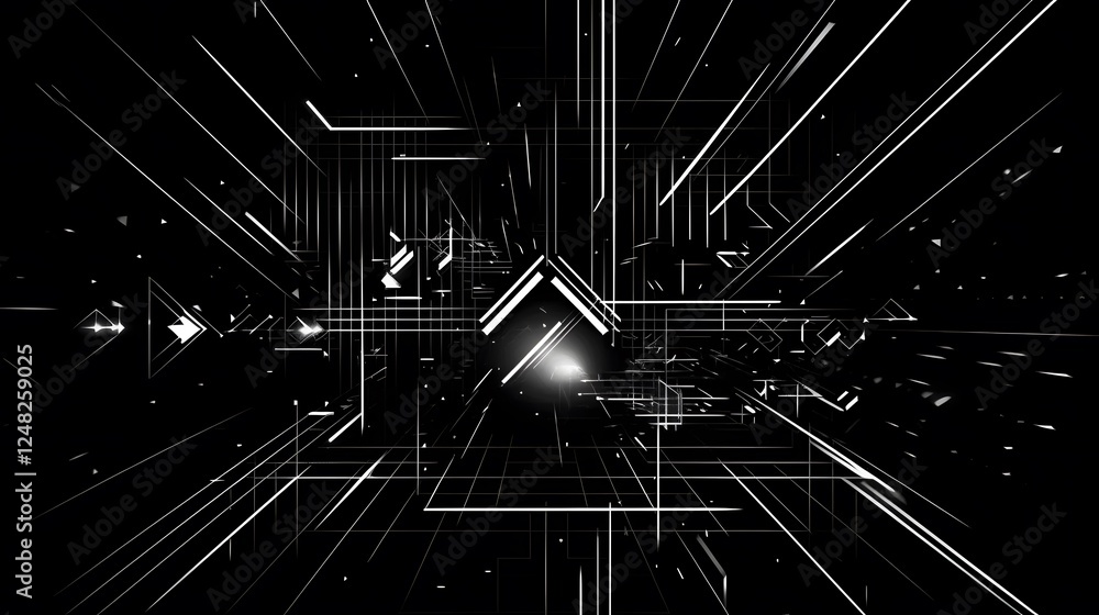 Poster abstract digital art showcasing dynamic lines and geometric shapes, evoking a sense of movement and 