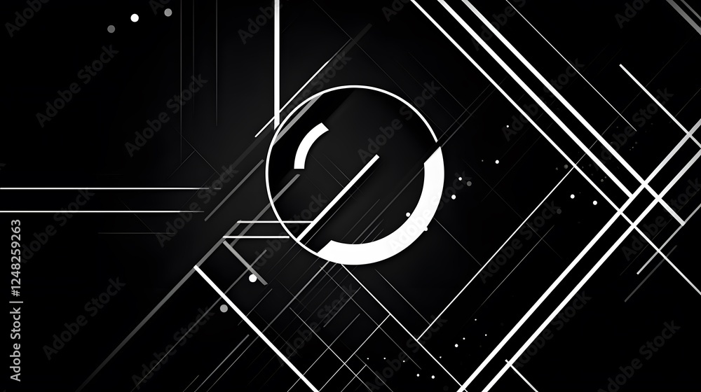 Aufkleber abstract geometric design, monochrome circles and lines creating a modern digital vibe, perfect for 