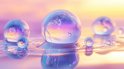 Colorful light shining on the water droplets in the pond