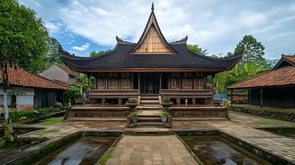 Fototapeta premium Traditional Indonesian Wooden House Architectural Design
