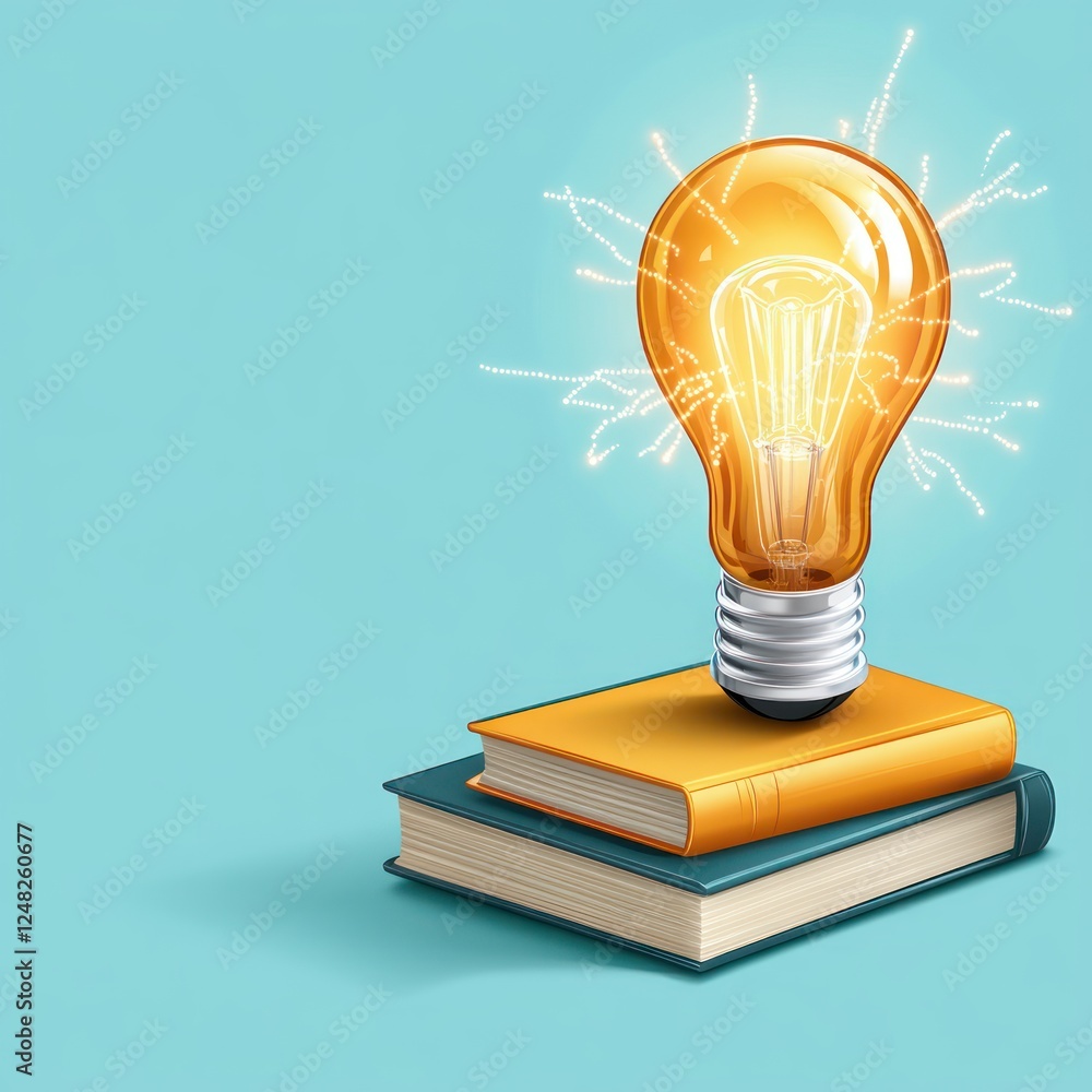 Aufkleber bright light bulb emerging from books representing ideas and innovation in learning and education co