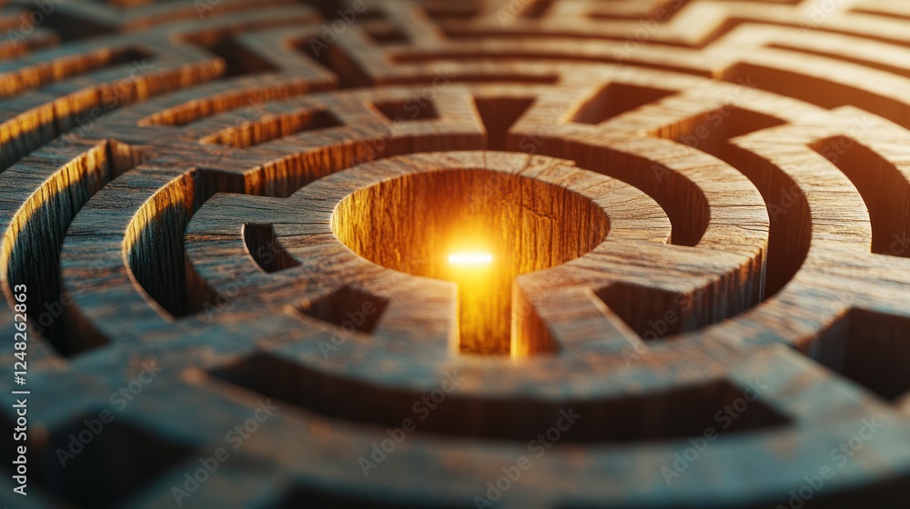 Aufkleber intricate wooden maze with illuminated center pathway highlighting depth and perspective effects
