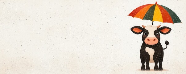 Cute cow holding a colorful umbrella.