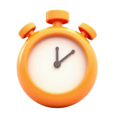 3D orange stopwatch icon with detailed buttons and a clean clock face, designed in a bold, minimalist style for timing and productivity concepts. Isolated on transparent background, png.
