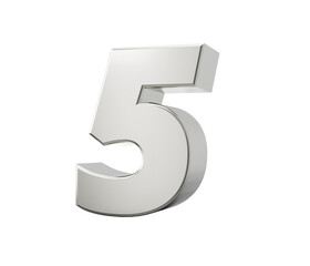 Silver 5 Five 3d Number Isolated On White Background 3d Illustration