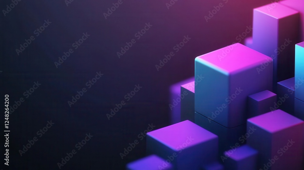 Poster a visually striking abstract design featuring vibrant blue and purple cubes against a dark backgroun