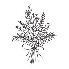 flower bouquet vector. Hand drawn flower. Wildflower line art bouquets set, wild plant, botanical vector illustration