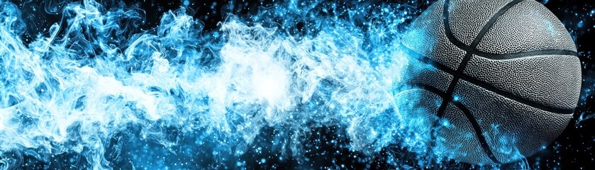 Fototapeta premium Basketball in fiery blue flames. Background use