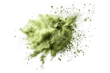 A cloud of green powder is flying through the air. ,on transparent background.