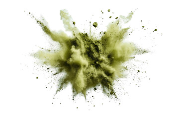 A cloud of green powder is flying through the air. ,on transparent background.