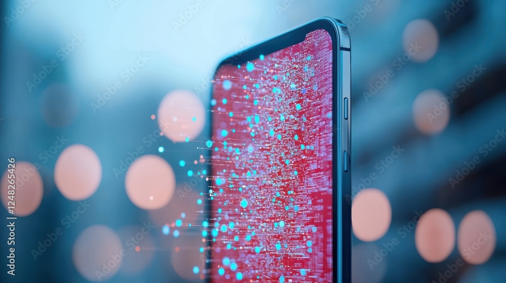 Poster a smartphone screen displays a complex code, representing the intricate software and algorithms driv
