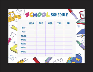 School weekly schedule vector design template