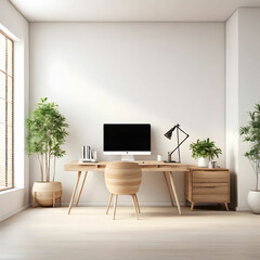 Modern Office Space: Empty White Wall Mockup