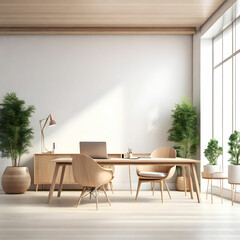 Modern Office Space: Empty White Wall Mockup