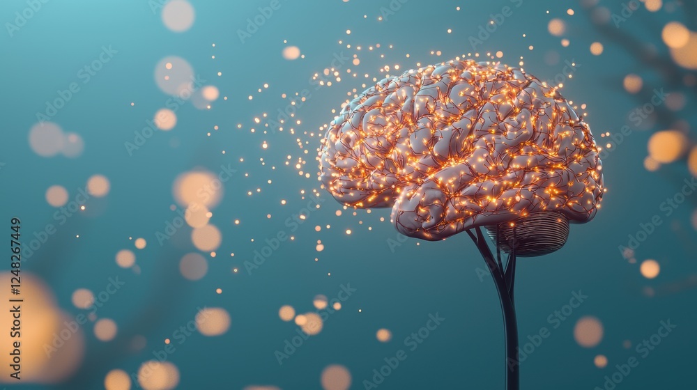 Poster a holographic projection of a human brain with glowing neural pathways, representing the power and p