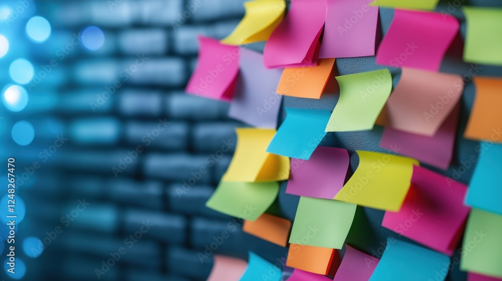 Poster creative brainstorming session with colorful sticky notes modern office visual idea development indo
