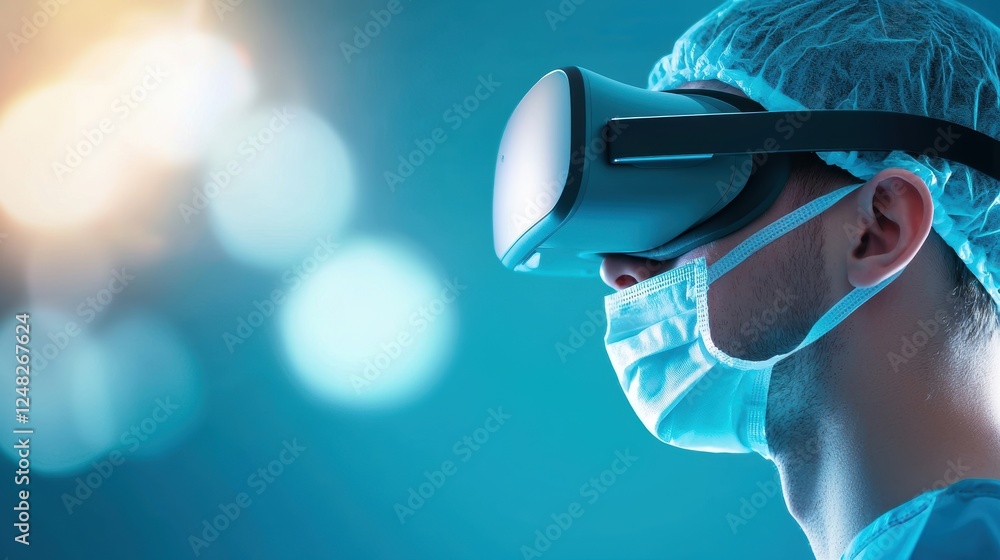 Poster a surgeon using vr simulation to practice a complex procedure, honing their skills in a safe and con