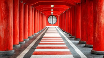 Crimson Columns and Serene Path: A Journey Through Japanese Architectural Majesty