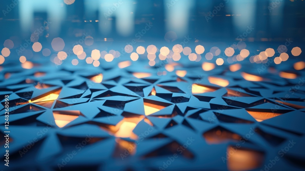 Poster a close up shot of a building facade with intricate patterns and glowing elements, showcasing the us