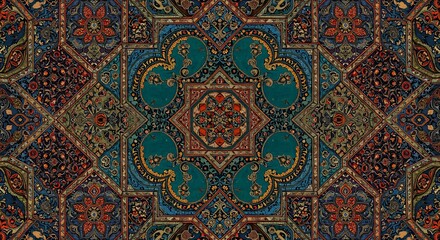 Intricate Geometric Textile Design Teal Orange Pattern