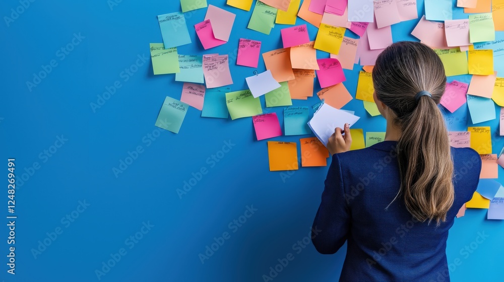 Poster creative brainstorming session with colorful sticky notes office space visual content collaborative 