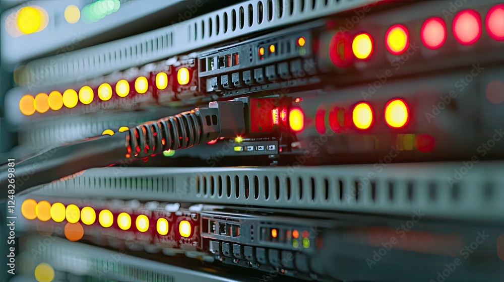 Poster high-tech server room: network infrastructure and data center technology