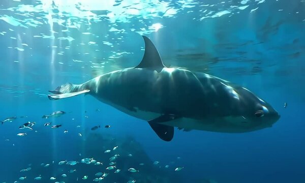 A whale swimming in the ocean.