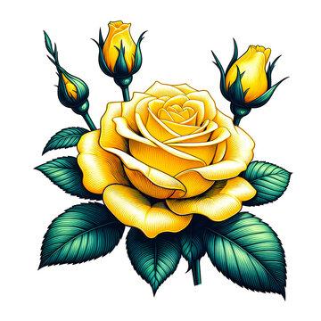 Beautiful isolated vector illustration of yellow rose on white background.