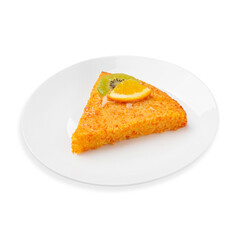 A piece of carrot cake. on a white background, isolate.