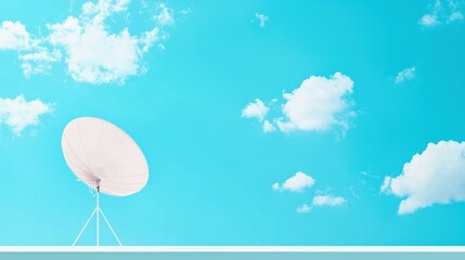 A close up shot of a satellite dish pointing towards the sky, emphasizing its role in global communication, broadcasting, and data transmission.