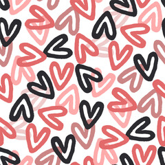 Small multicolored hearts isolated on white background. Cute seamless pattern. Vector simple flat graphic hand drawn illustration. Texture.