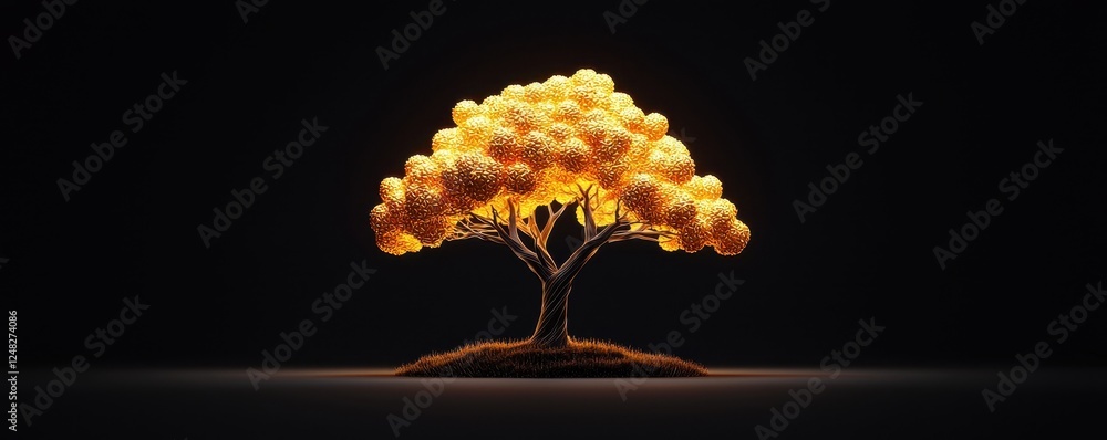Poster a glowing tree with vibrant orange foliage stands out against a dark background, creating a stunning