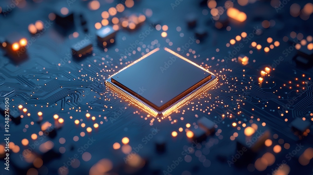 Aufkleber a close up shot of a microchip with its intricate circuitry illuminated, symbolizing the power and p
