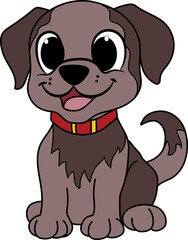 A cute cartoon-style puppy with big expressive eyes, a red collar, and a friendly smile. Perfect for children’s books, stickers, and pet-related designs.