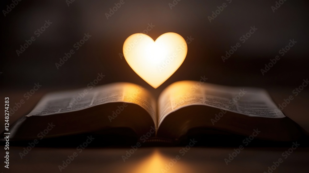 Poster easter concepts. open book with a glowing heart shape above it.