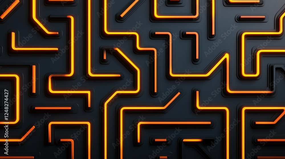 Poster A vibrant maze pattern with glowing orange lines on a dark background, creating a visually striking and dynamic design.