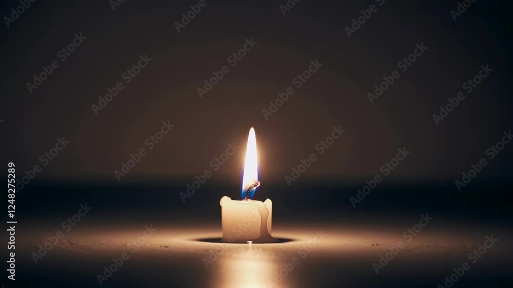 Poster a single candle flickers in the dark, captured from a low angle, creating a serene and contemplative