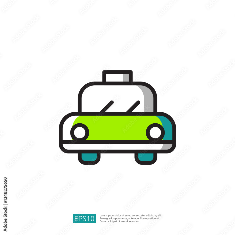 Poster stylized green taxi icon with simple lines and minimalist design on a white background. style and si