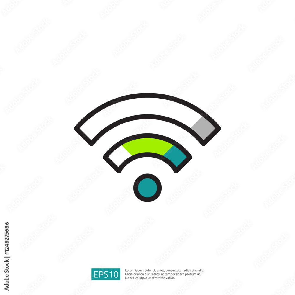 Poster stylized wireless network signal icon with green and blue gradient elements using modern design styl