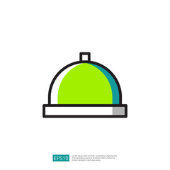 Stylized Green And Gray Food Dome On White Background With Modern Minimalist Design and Aesthetics. Kitchenware for Presentation and Service. Visual for Menu and Recipes Icon