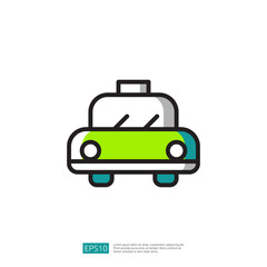Stylized Green Taxi Icon With Simple Lines And Minimalist Design On A White Background. Style And Simplicity Shown On Design Vector Illustration For Transportation Services.