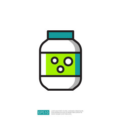 Vibrant Green And Blue Medicine Container With Labels Against White Backgrounds