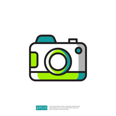 Illustrative Camera Icon In Modern Graphic Style With Vibrant Colors And Minimalist Design.Related keywords