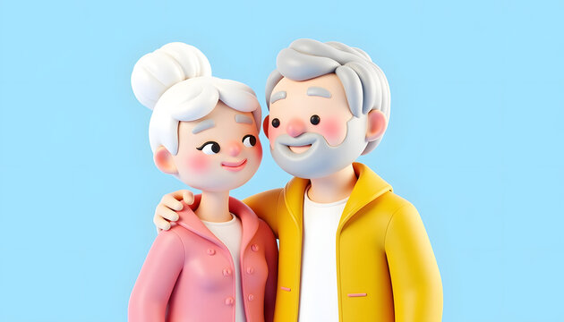 romantic grandfather and grandmother couple cartoon style