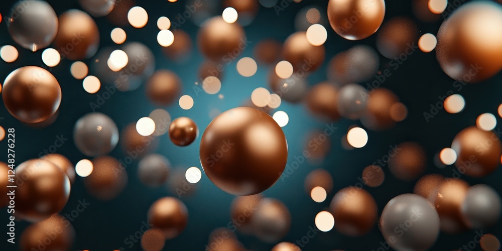Poster A captivating abstract image featuring floating spheres in various colors, set against a blurred, illuminated background.