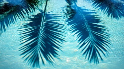 Serene Palm Shadows on Azure Water: A Tropical Getaway Dream. Luxurious Poolside Relaxation, Summer Vacation, and Tropical Paradise Escape.
