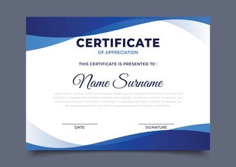Elegant Blue Business wavy certificate template design